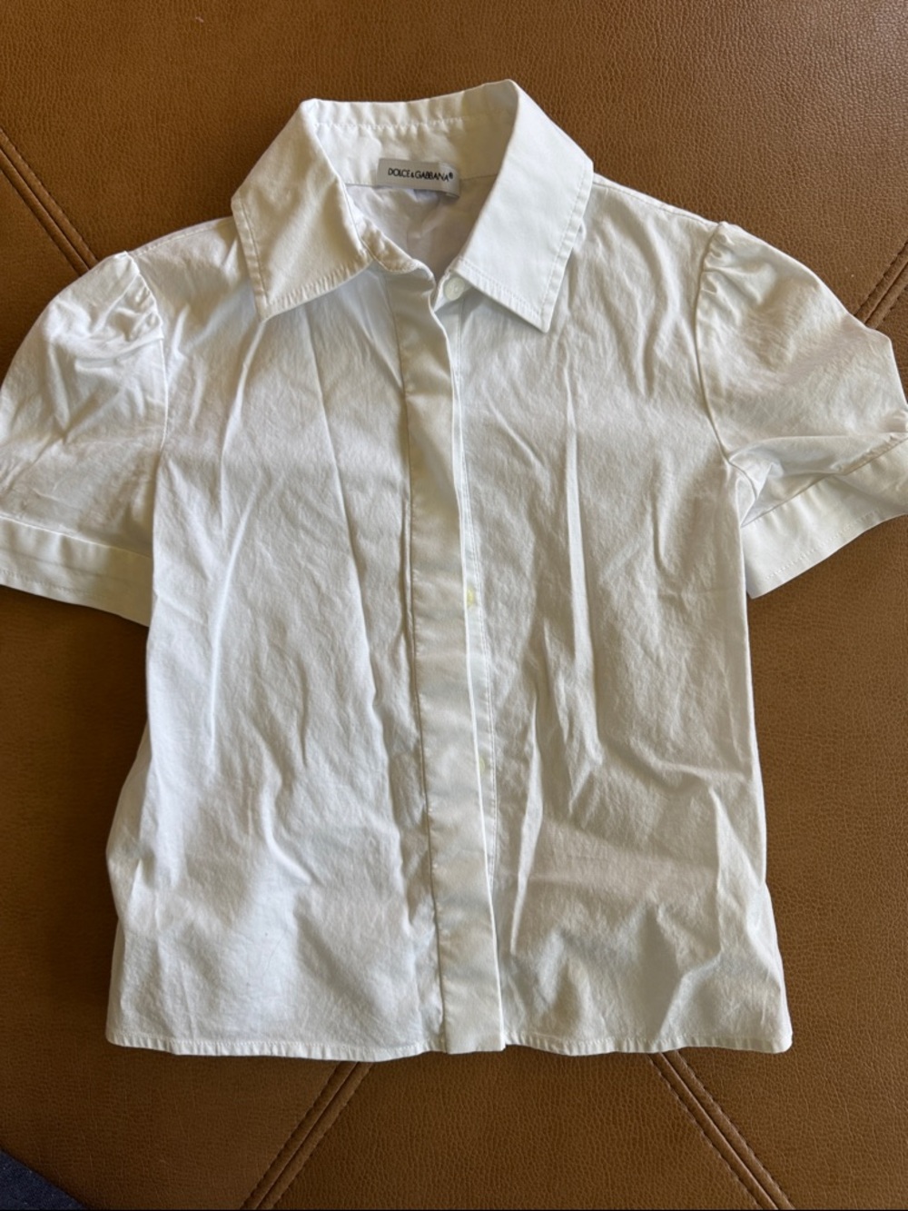 Dolce & Gabbana girls 3T White Short Sleeve stretch Button-Down Blouse